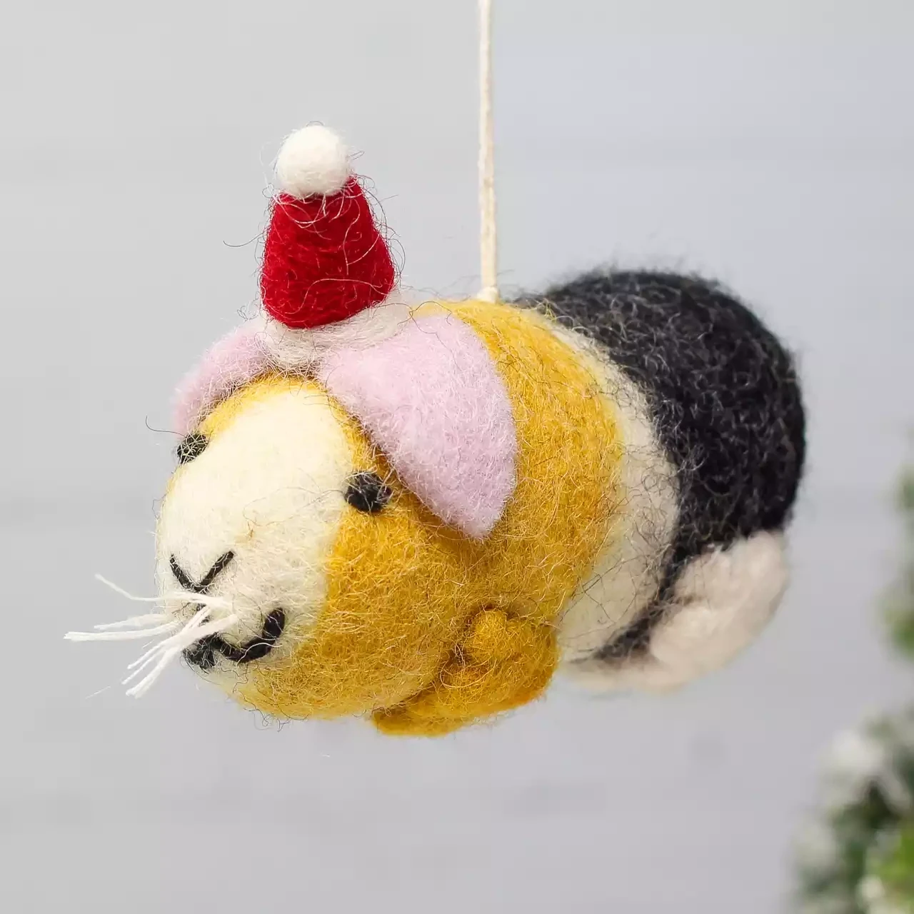 Guinea Pig in Hat - 10cm - Felt Christmas Decoration by Amica