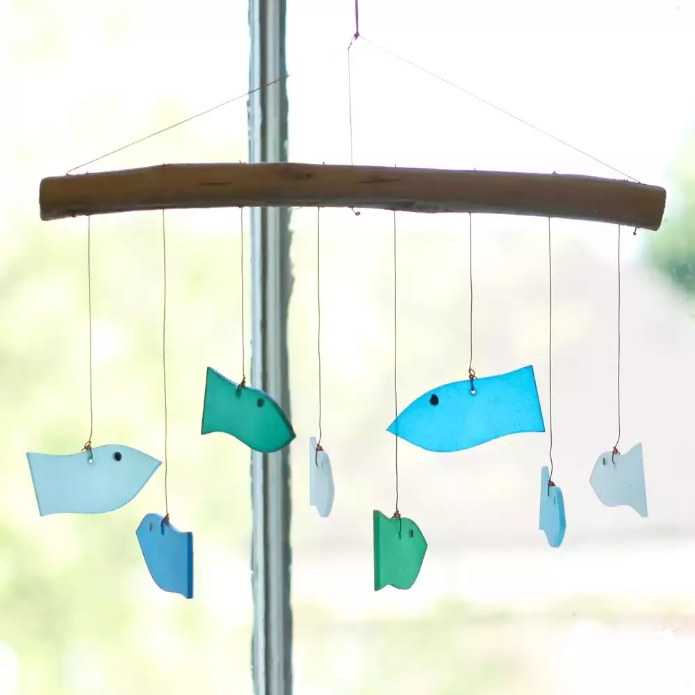 Glass Wind Chime - Horizontal Fish - Blue by Sunlover
