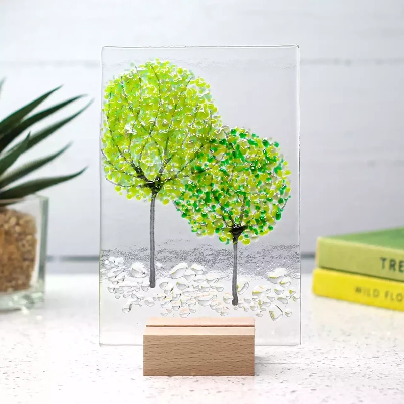 Green Trees - Standing Glass Panel - Two Trees by Jules Jules