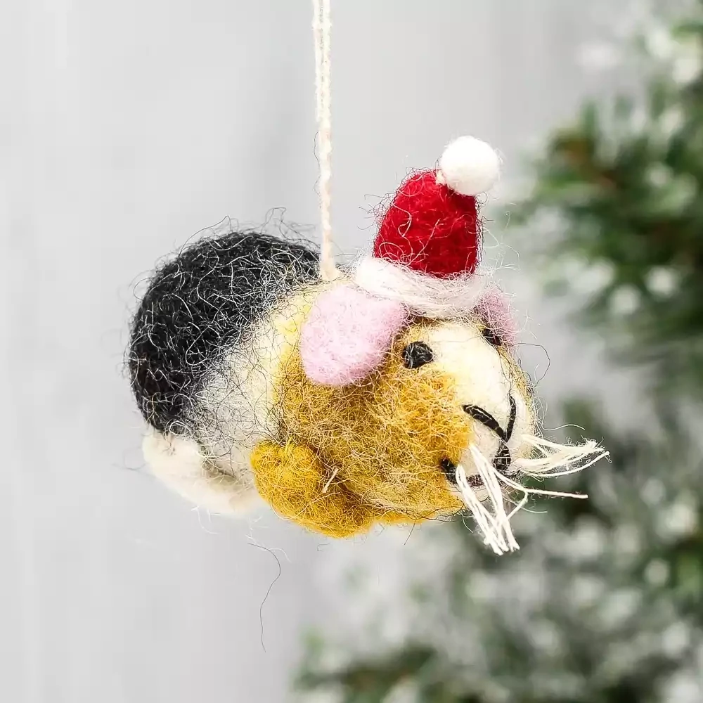 Guinea Pig in Hat Felt Christmas Decoration by Amica