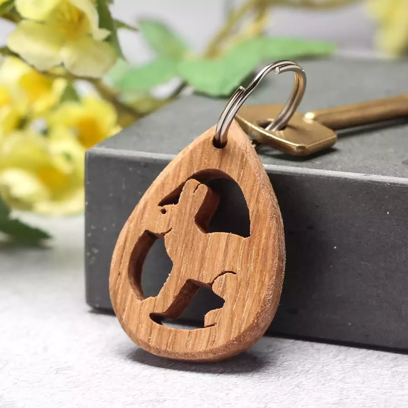 Hand Cut Oak Keyring - Hare by Beamers Designs