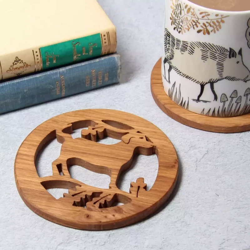 Hand Cut Oak Coaster - Dog by Beamers Designs