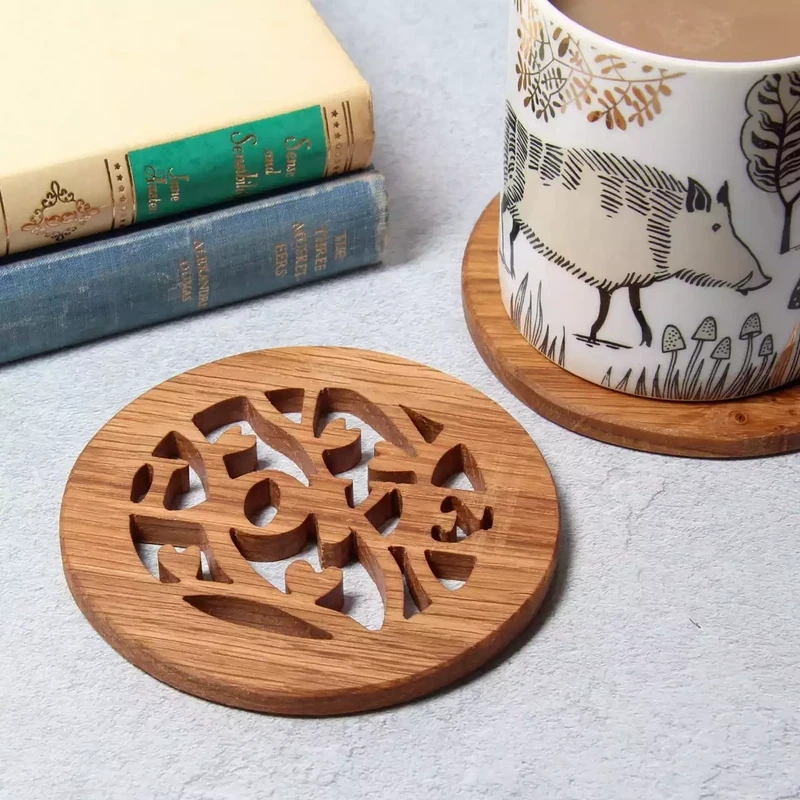 Hand Cut Oak Coaster - Love by Beamers Designs