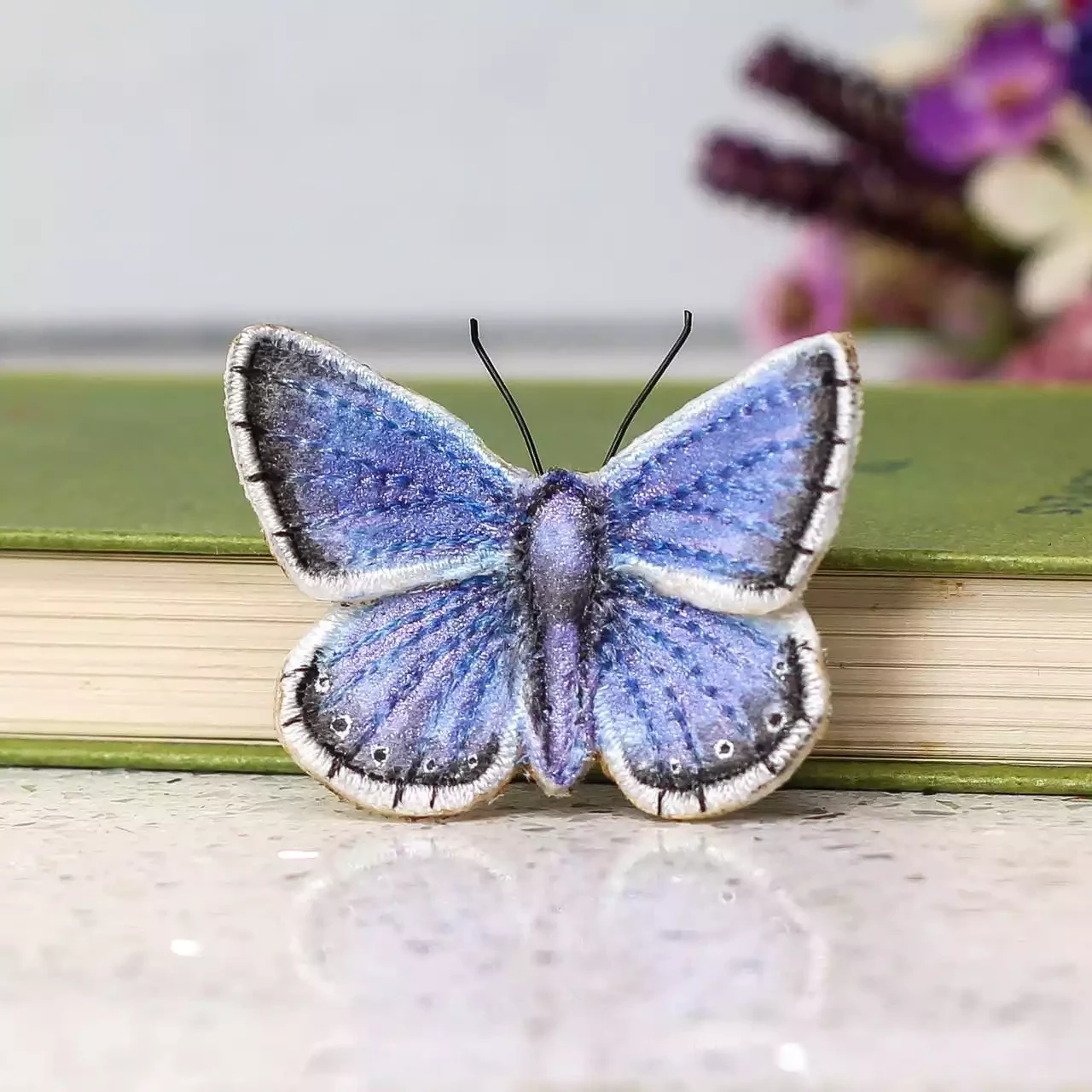 Hand Painted and Embroidered Fabric Brooch - Holly Blue Butterfly by Vikki Lafford Garside