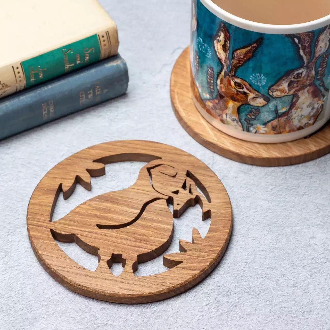 Hand Cut Oak Coaster - Puffin by Beamers Designs