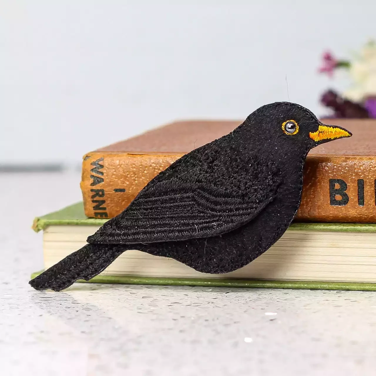 Hand Painted and Embroidered Fabric Brooch - Blackbird by Vikki Lafford Garside