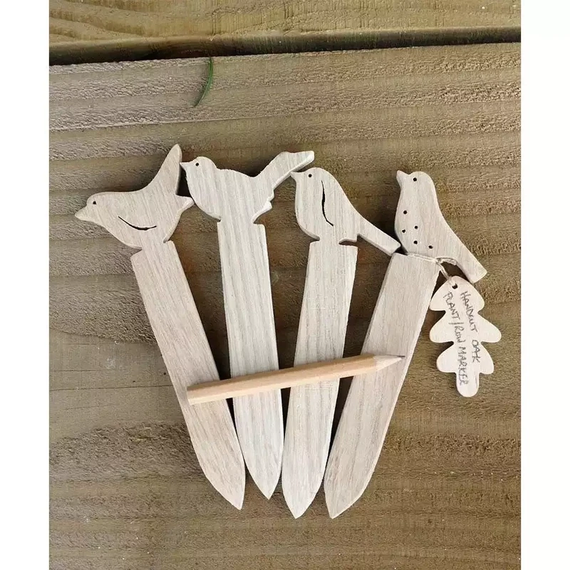 Hand Cut Oak Plant Markers (set of 4) - Birds by Beamers Designs