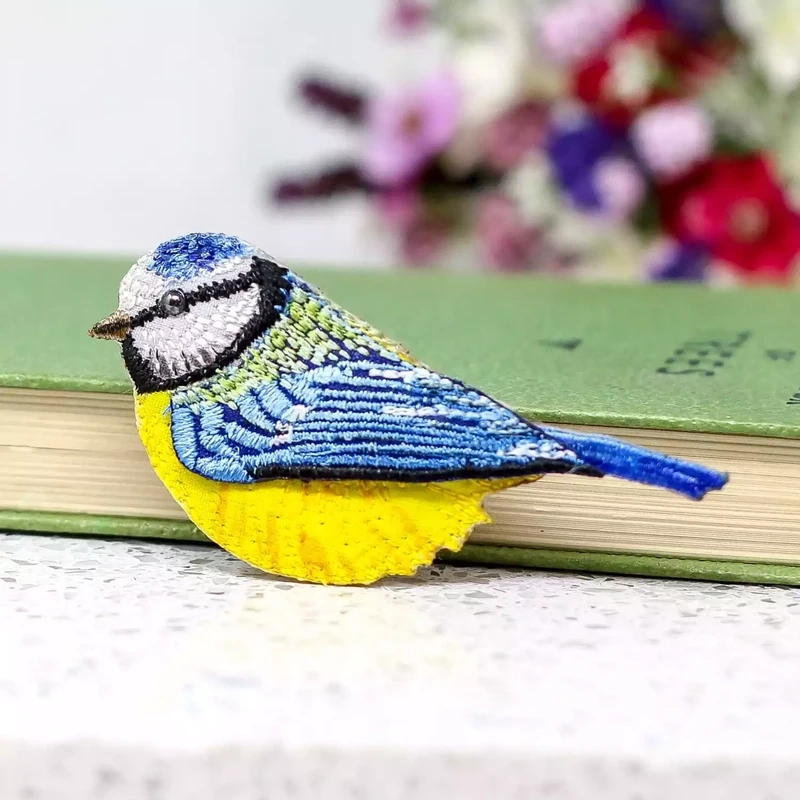 Hand Painted and Embroidered Fabric Brooch - Blue Tit by Vikki Lafford Garside