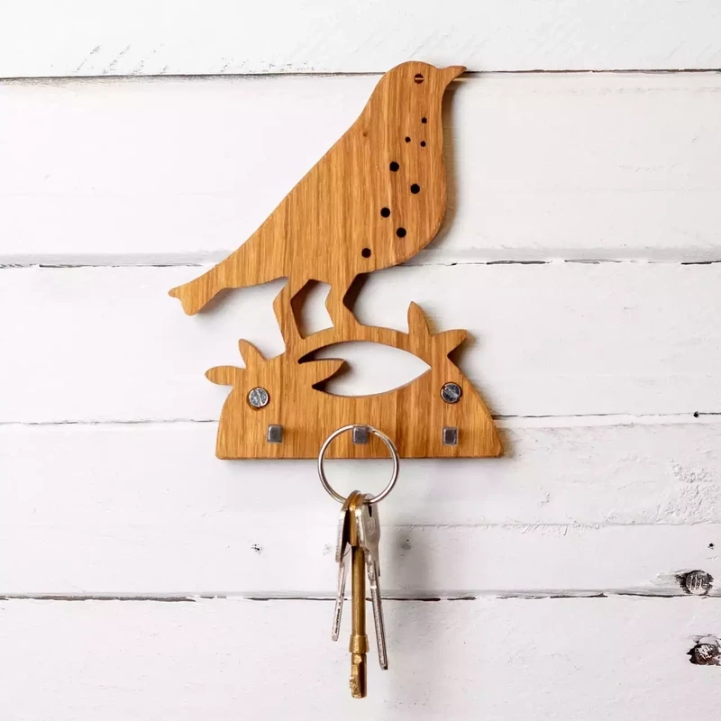 Hand Cut Oak Thrush Keyholder by Beamers Designs