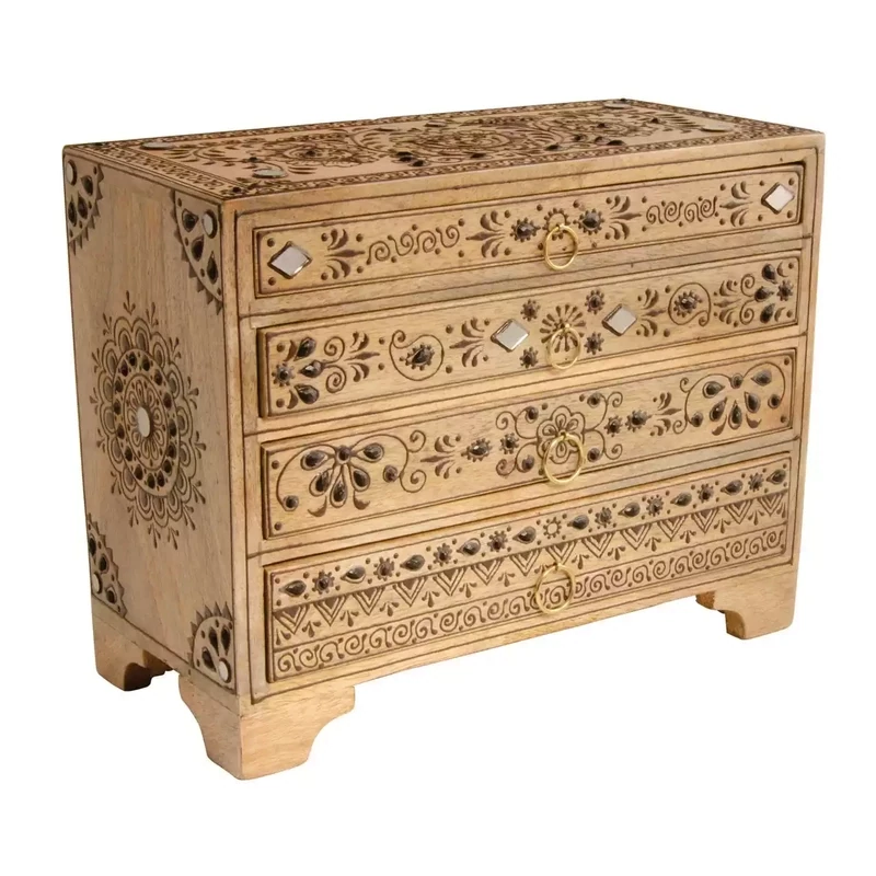 Hand Decorated Jewelled Wooden Four-drawer Mini Chest by Namaste