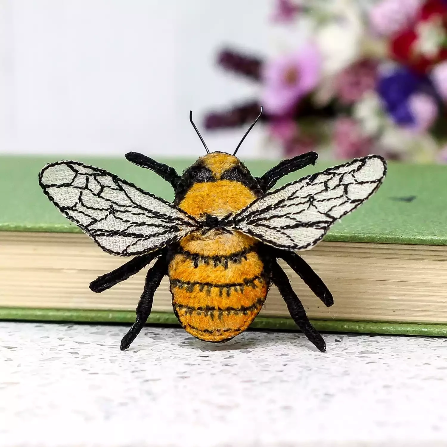 Hand Painted and Embroidered Fabric Brooch - Common Carder Bee by Vikki Lafford Garside