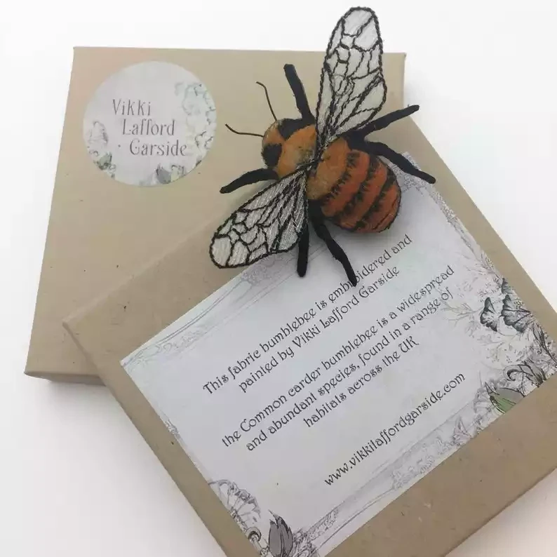 Hand Painted and Embroidered Fabric Brooch - Common Carder Bee by Vikki Lafford Garside