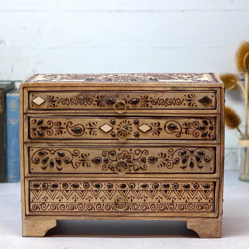 Hand Decorated Jewelled Wooden Four-drawer Mini Chest by Namaste