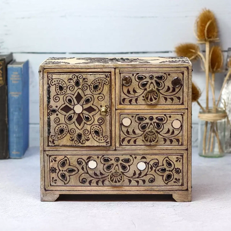 Hand Decorated Jewelled Wooden Three-drawer Mini Chest by Namaste