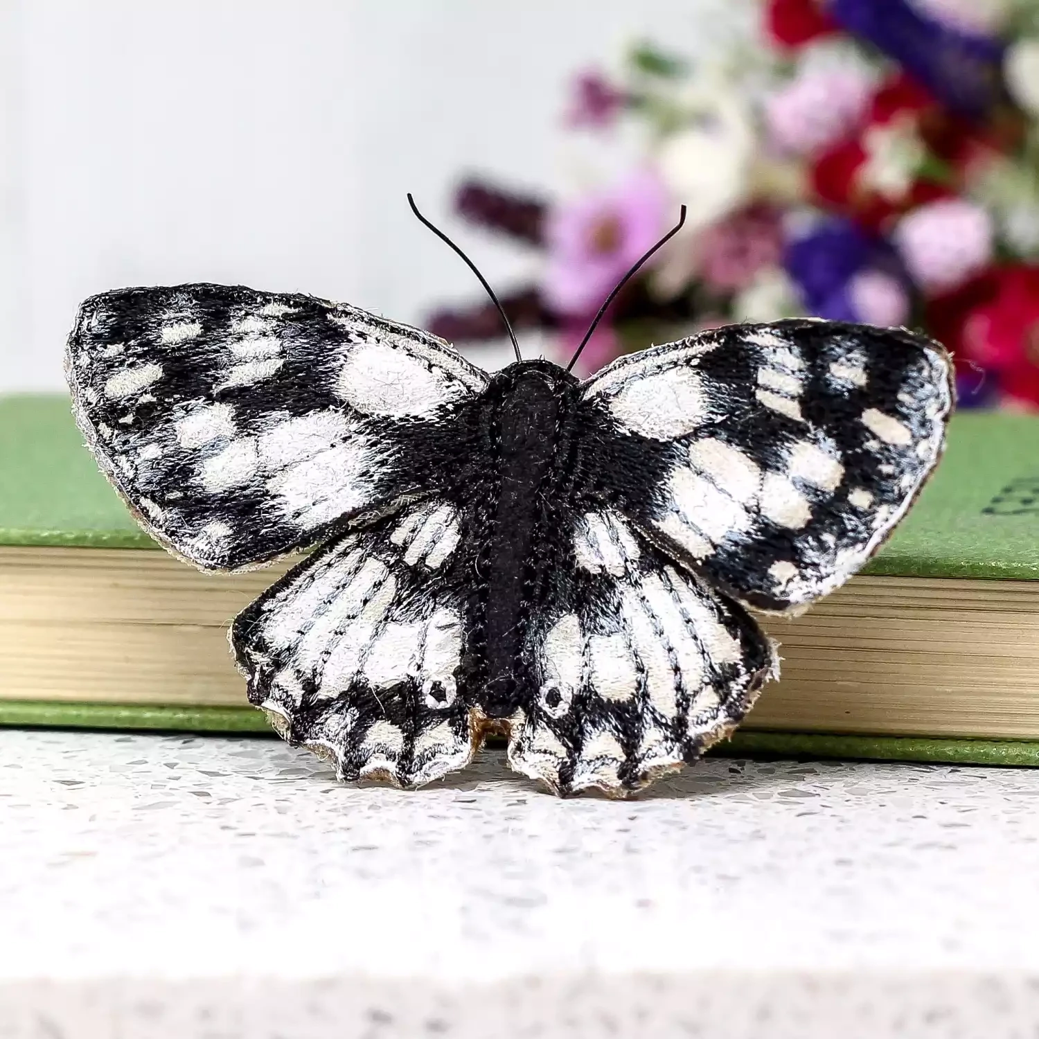 Hand Painted and Embroidered Fabric Brooch - Marbled White Butterfly by Vikki Lafford Garside