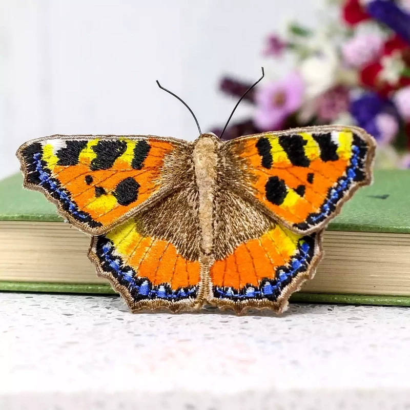 Hand Painted and Embroidered Fabric Brooch - Tortoiseshell Butterfly by Vikki Lafford Garside