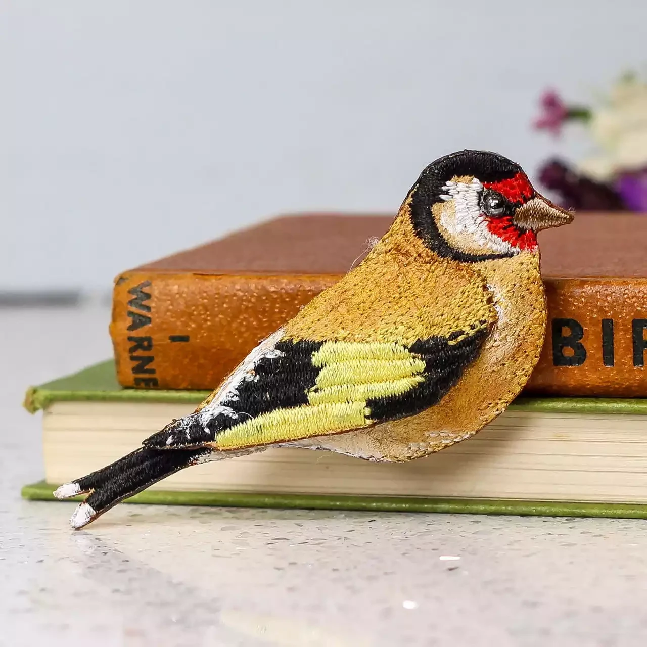 Hand Painted and Embroidered Fabric Brooch - Goldfinch by Vikki Lafford Garside