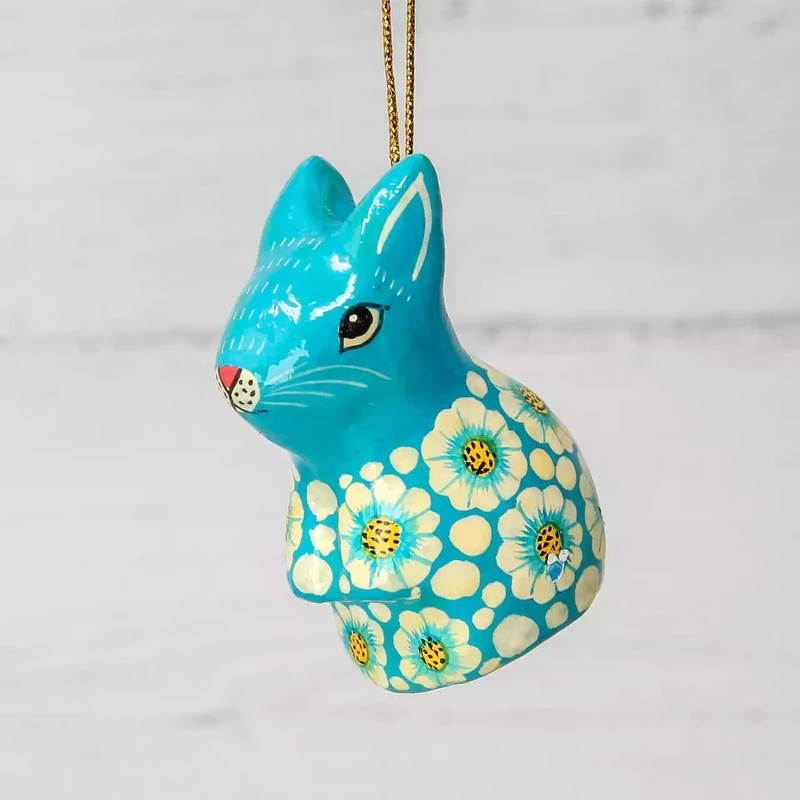 Hand Painted Decoration - Turquoise Rabbit by Shared Earth