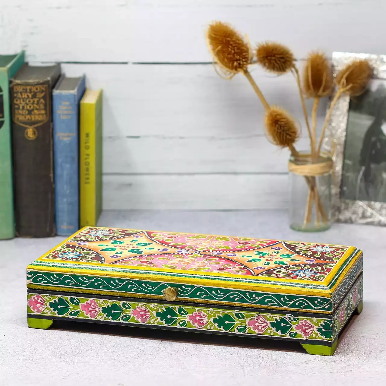 Hand Painted Wooden Jewellery Box - Lime by Namaste