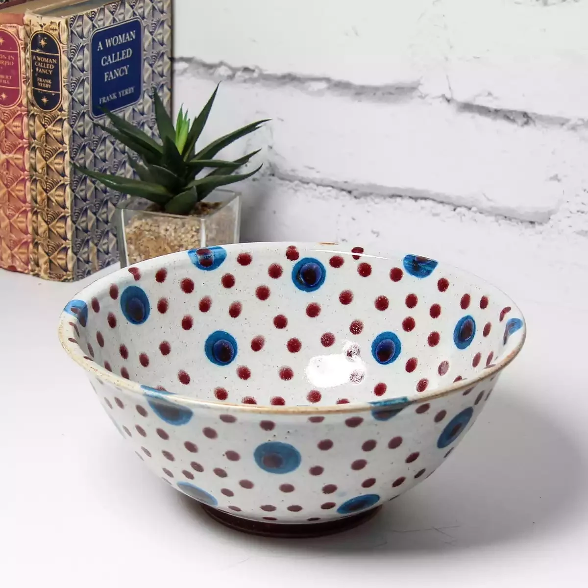 Hand Thrown Stoneware Bowl - 24cm - Red Spots by Selborne Pottery