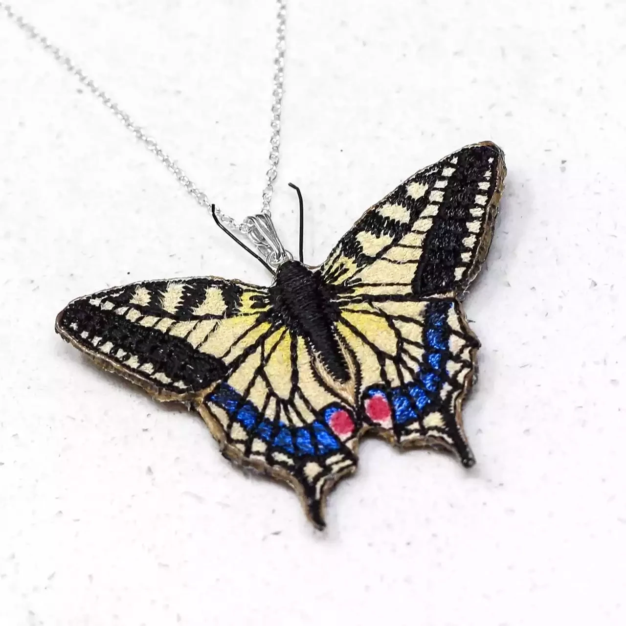 Handpainted and Embroidered Fabric Pendant - Swallowtail Butterfly by Vikki Lafford Garside