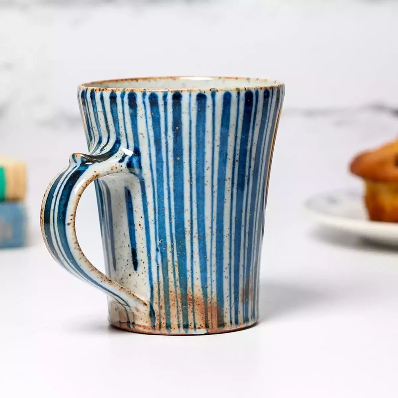 Hand Thrown Stoneware Mug - Large Tall - Blue Pinstripe by Selborne Pottery