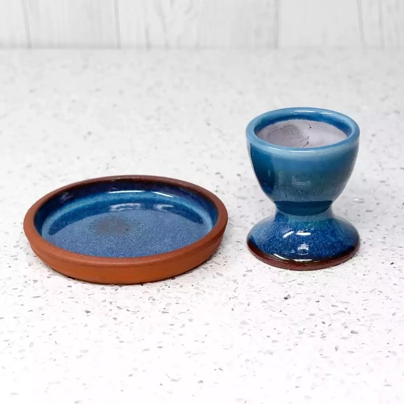 Handthrown Egg Cup and Saucer - Aquamarine by Rupert Blamire