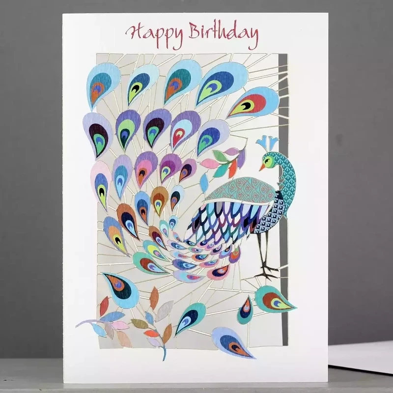 Happy Birthday Peacock Laser-cut Card