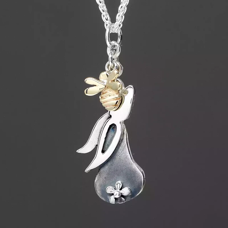 Hare and Bee Silver and Gold Pendant - Large by Linda Macdonald