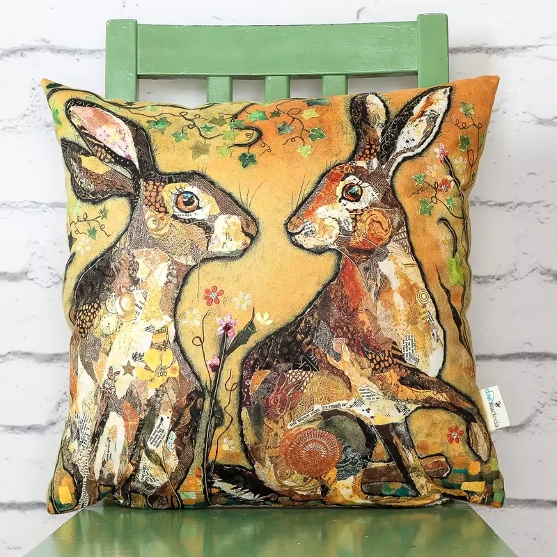 Hares Looking At You Cushion by Dawn Maciocia