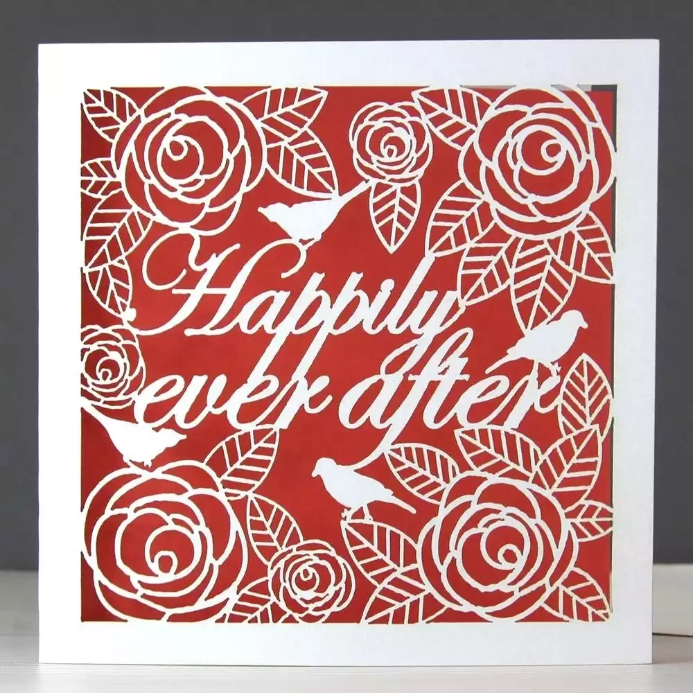 Happily Ever After Laser-cut Wedding Card - Red