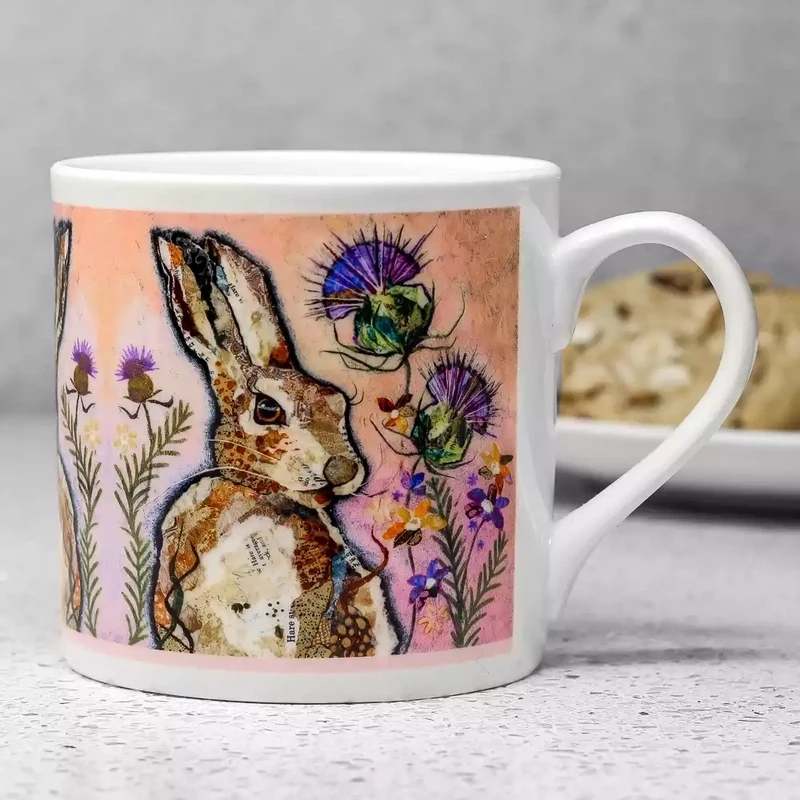hare and thistle china mug by dawn maciocia