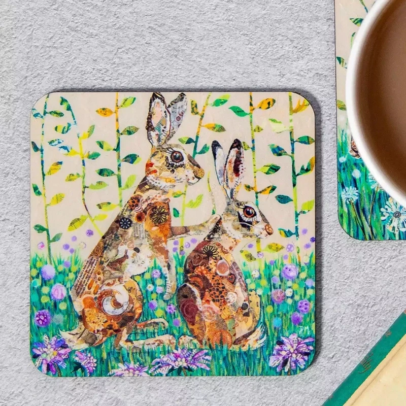 Hares on Alert Coaster by Dawn Maciocia