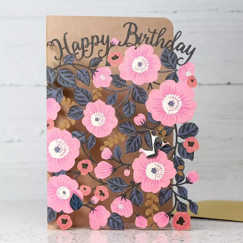 Happy Birthday Flowers Laser-cut Birthday Card by Alljoy