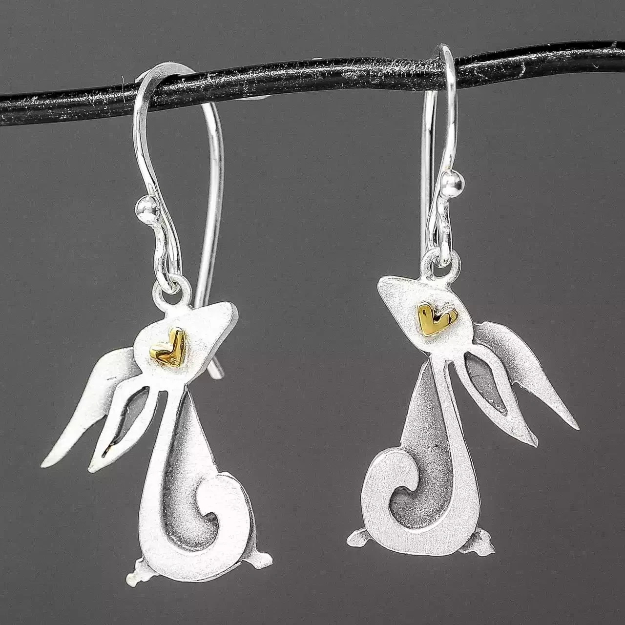 Hare Silver and Gold Drop Earrings by Linda Macdonald