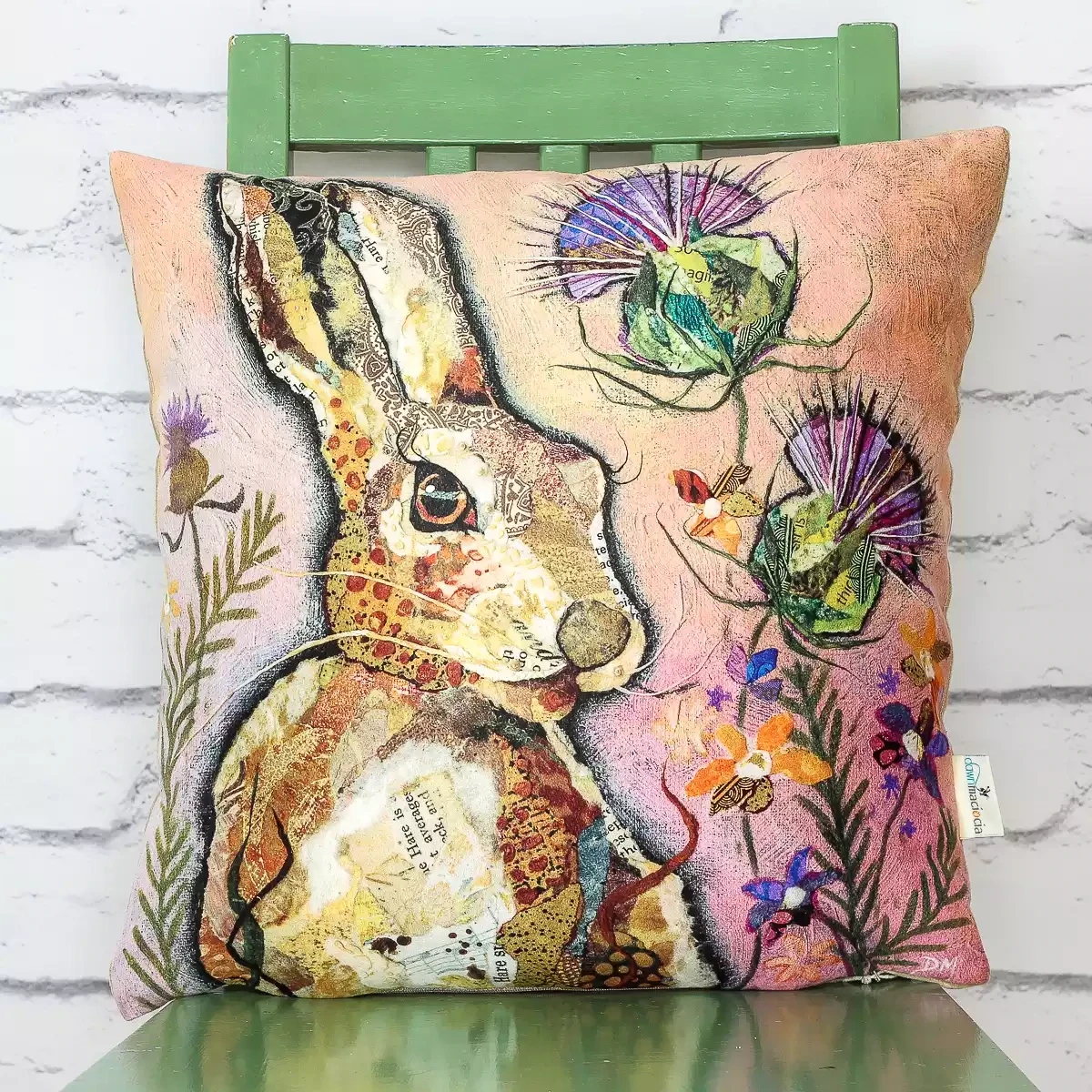 Hare and Thistle Cushion by Dawn Maciocia
