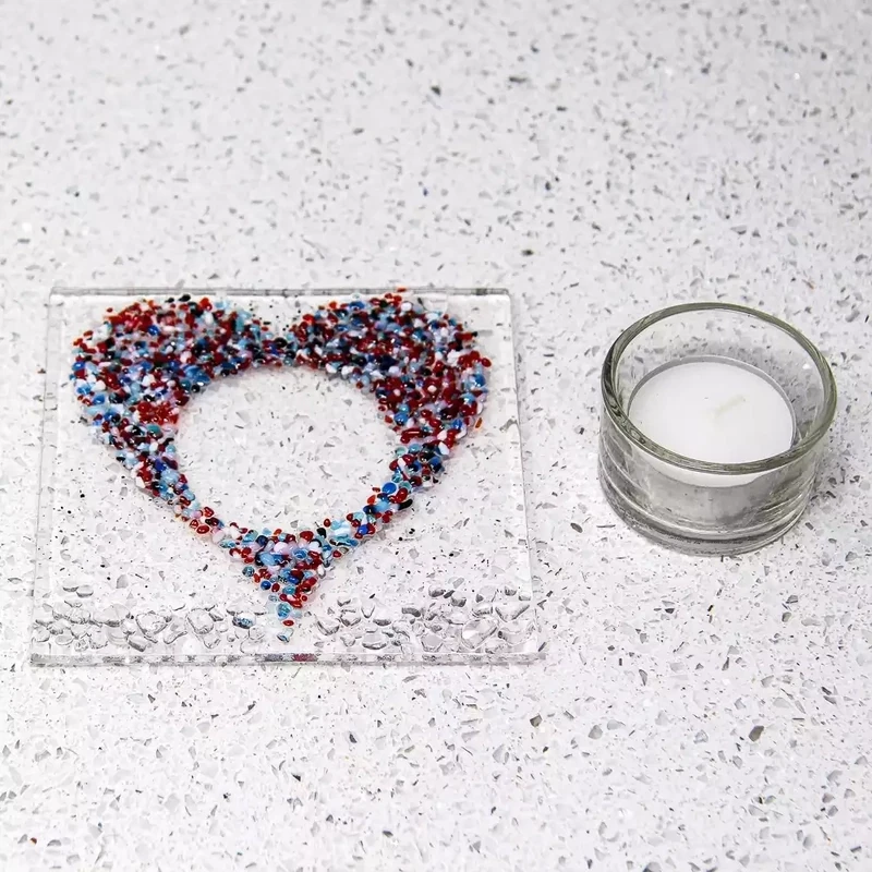 Heart Glass Candle Tealight Stand - Square - Multi Red by Jules Jules
