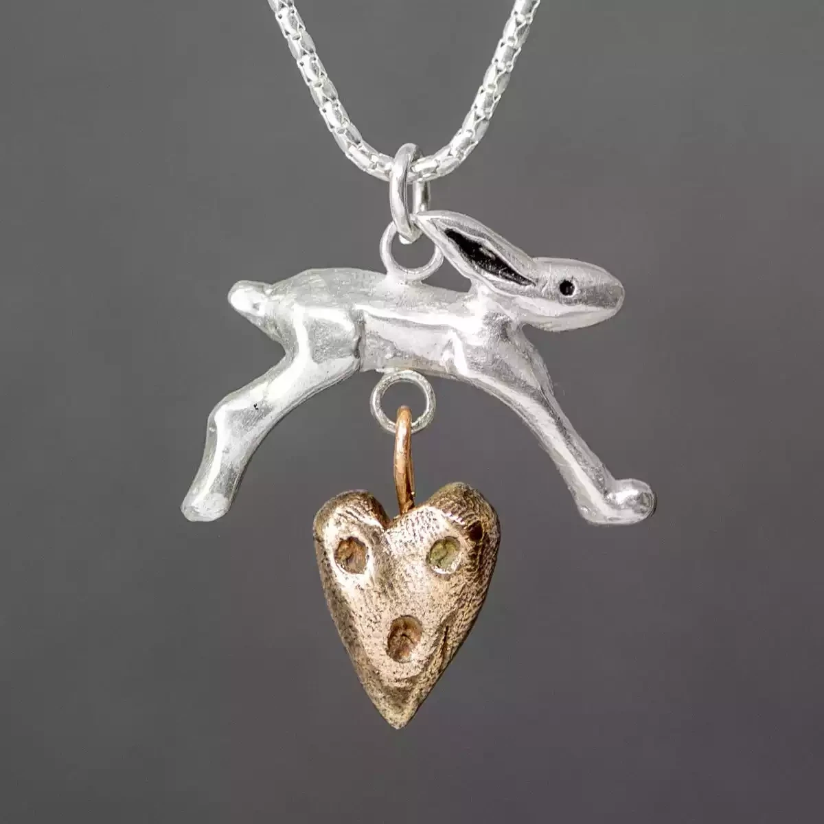 Hare and Heart Silver and Bronze Pendant by Xuella Arnold