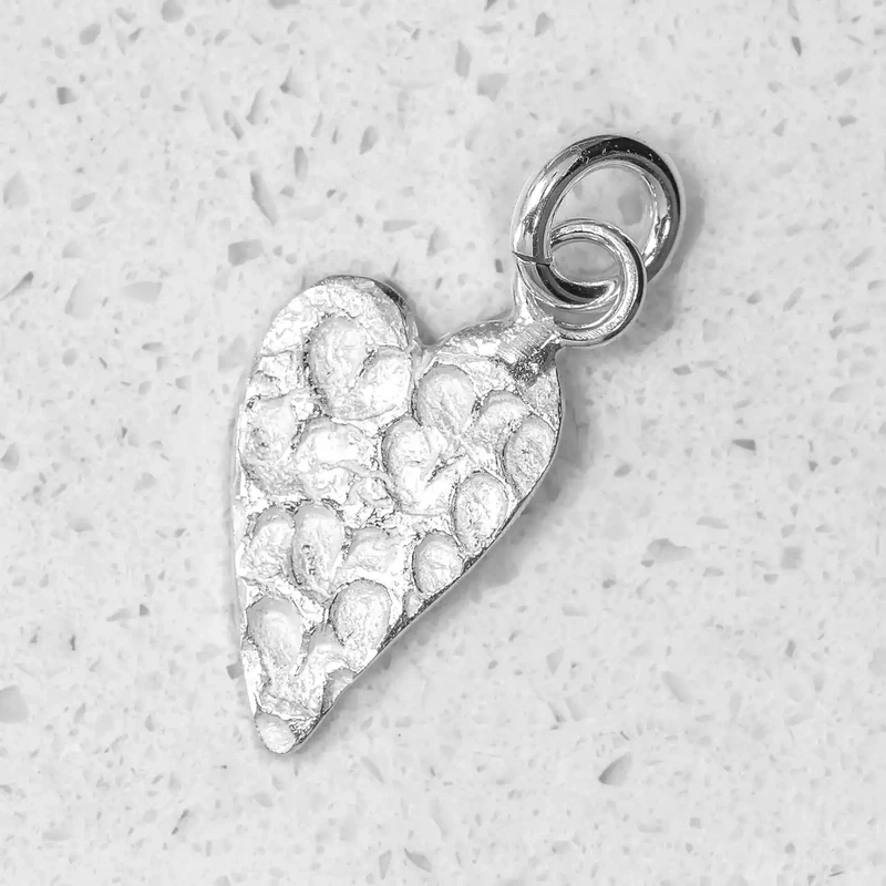 Heart-stamped Silver Heart Charm by Fi Mehra