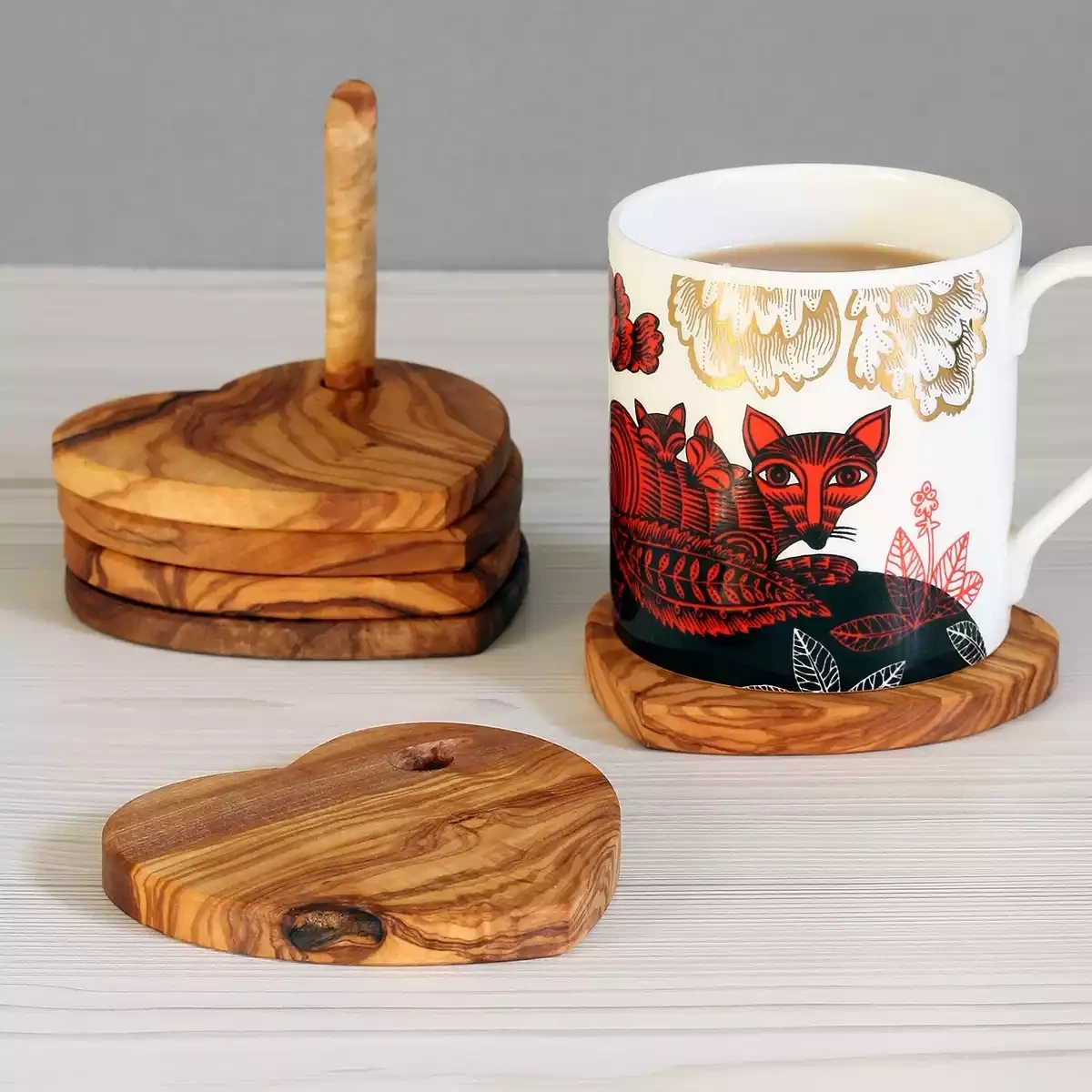 Heart Shaped Olive Wood Coasters - Set of 5 by Divine Deli