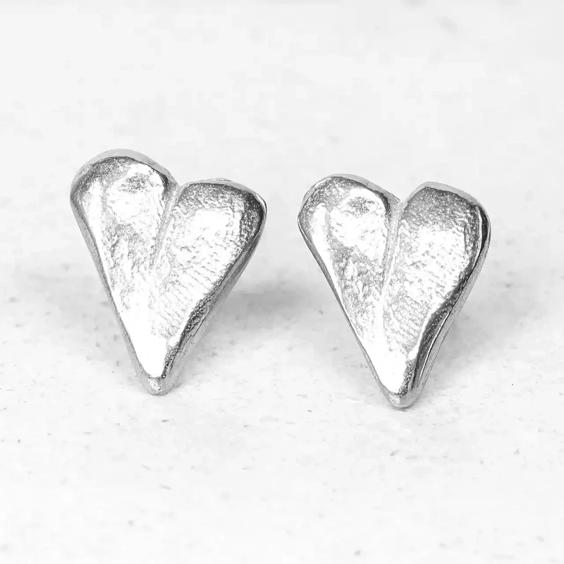 Heart Pewter Stud Earrings - Flat by Metal Planet
