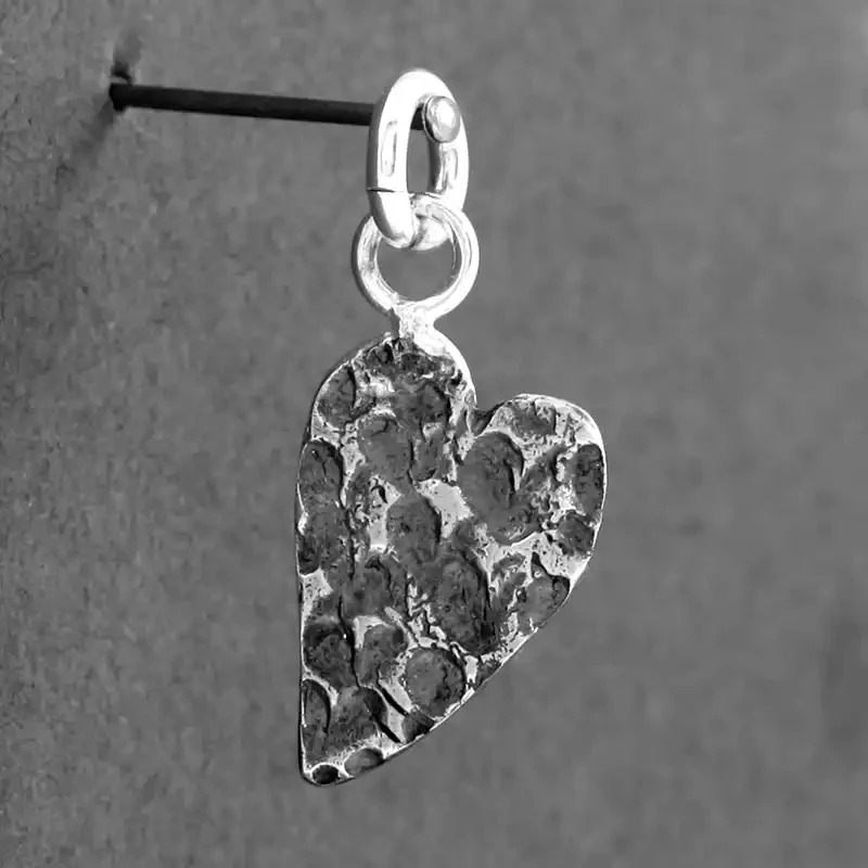 Heart-stamped Silver Heart Charm - Oxidised by Fi Mehra