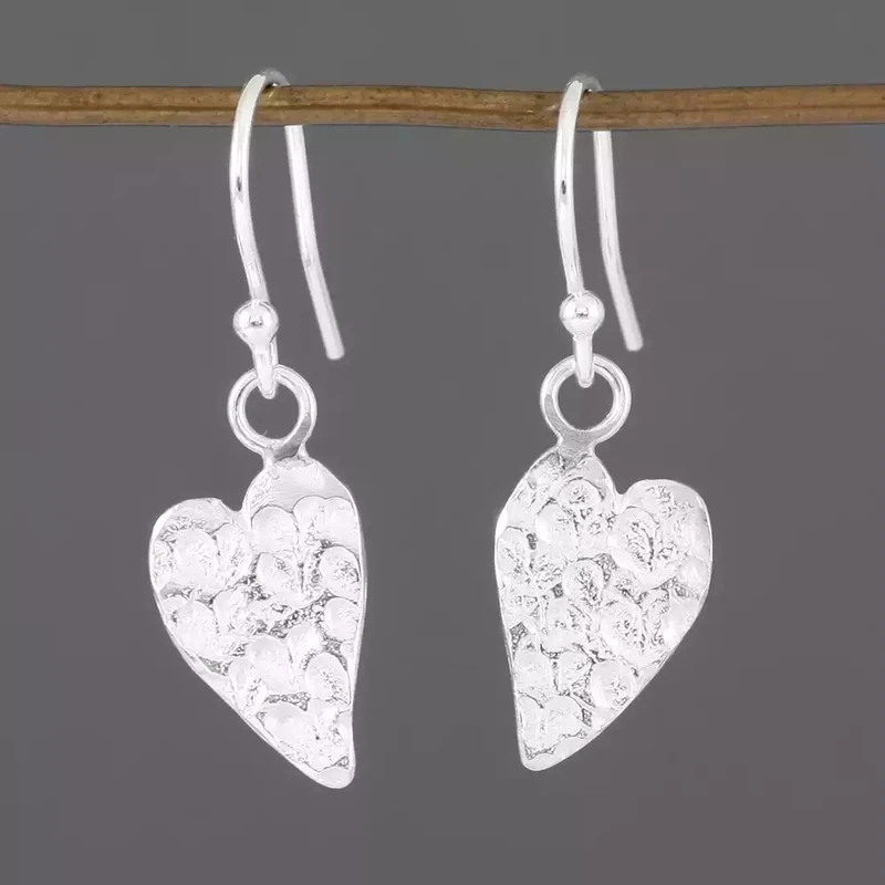 Heart-stamped Silver Heart Drops by Fi Mehra