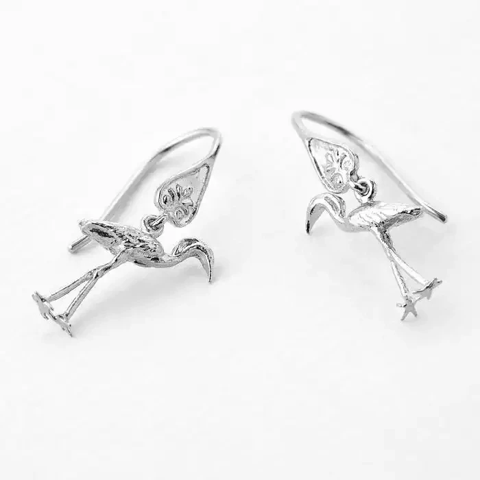 Heron Ornate Hook Earrings - Silver by Alex Monroe