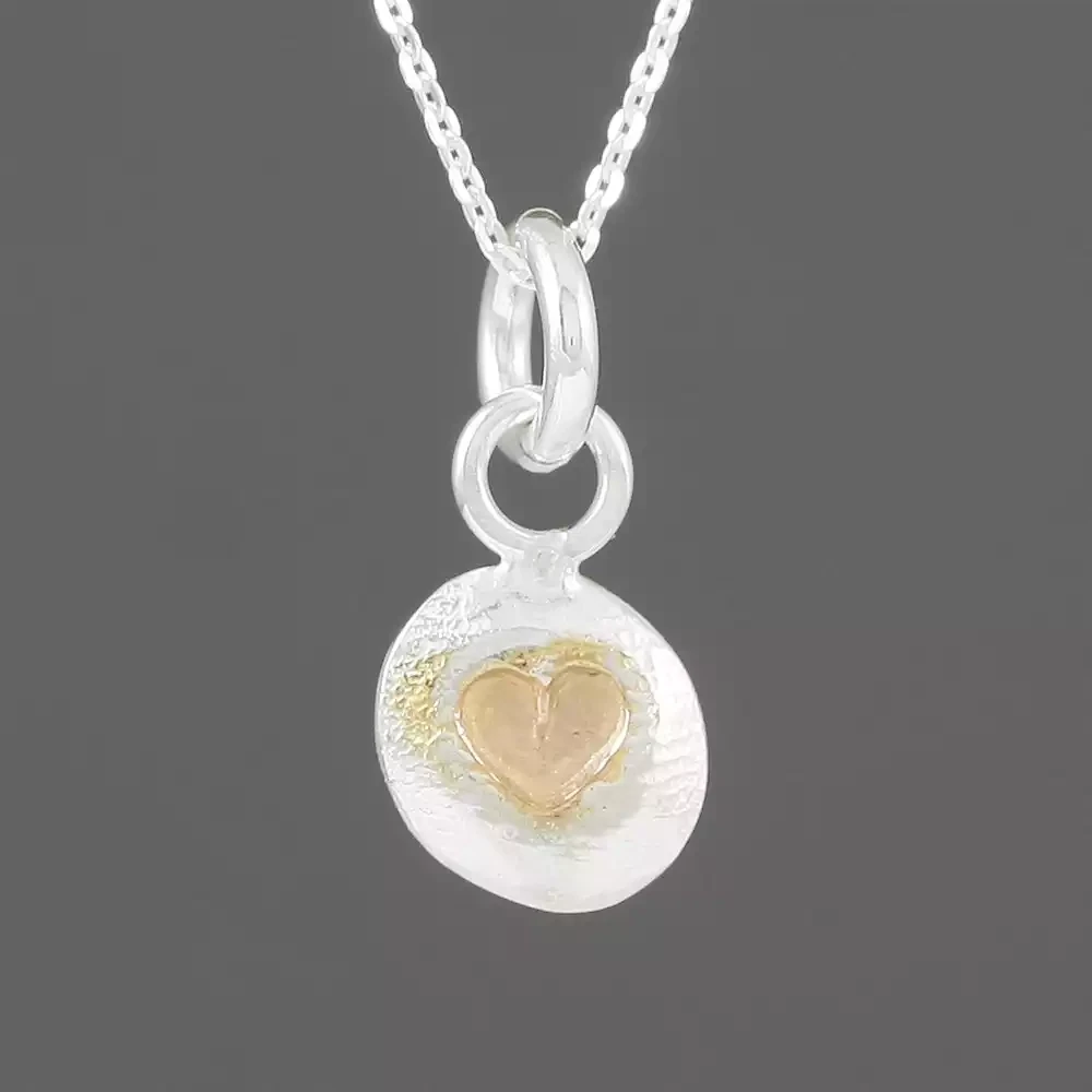 Heart-stamped Tiny Silver Pendant - Rose Gold Plated by Fi Mehra