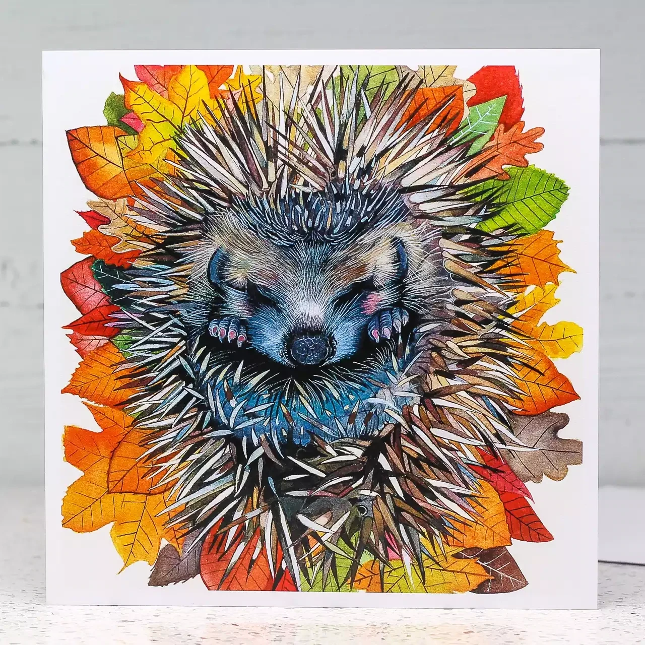 Hedgehog in Leaves Card by Sam Cannon