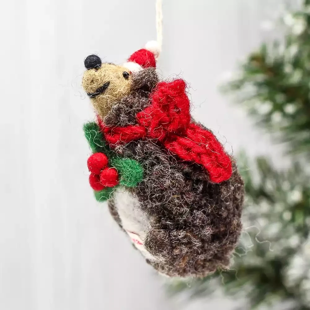 Hedgehog With Holly Felt Christmas Decoration by Amica