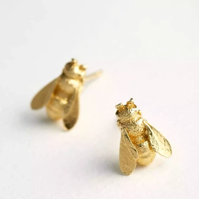 Honey Bee Large Stud Earrings - Gold Plated by Alex Monroe