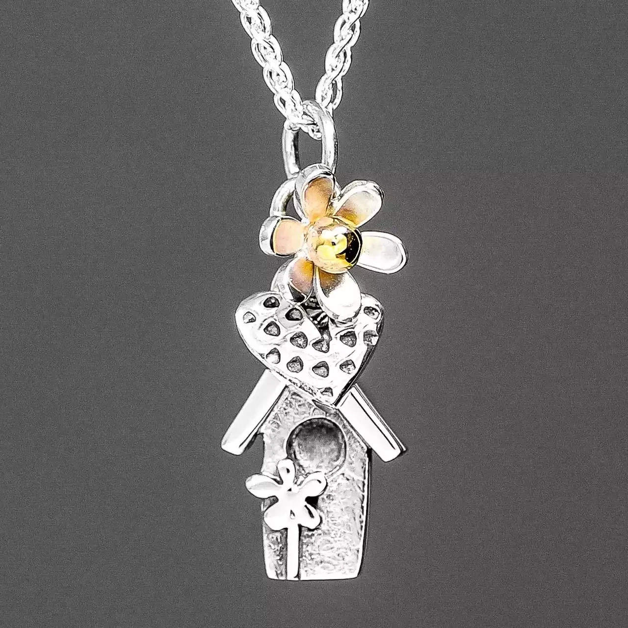 Home is Where the Heart is Silver and Gold Necklace by Linda Macdonald