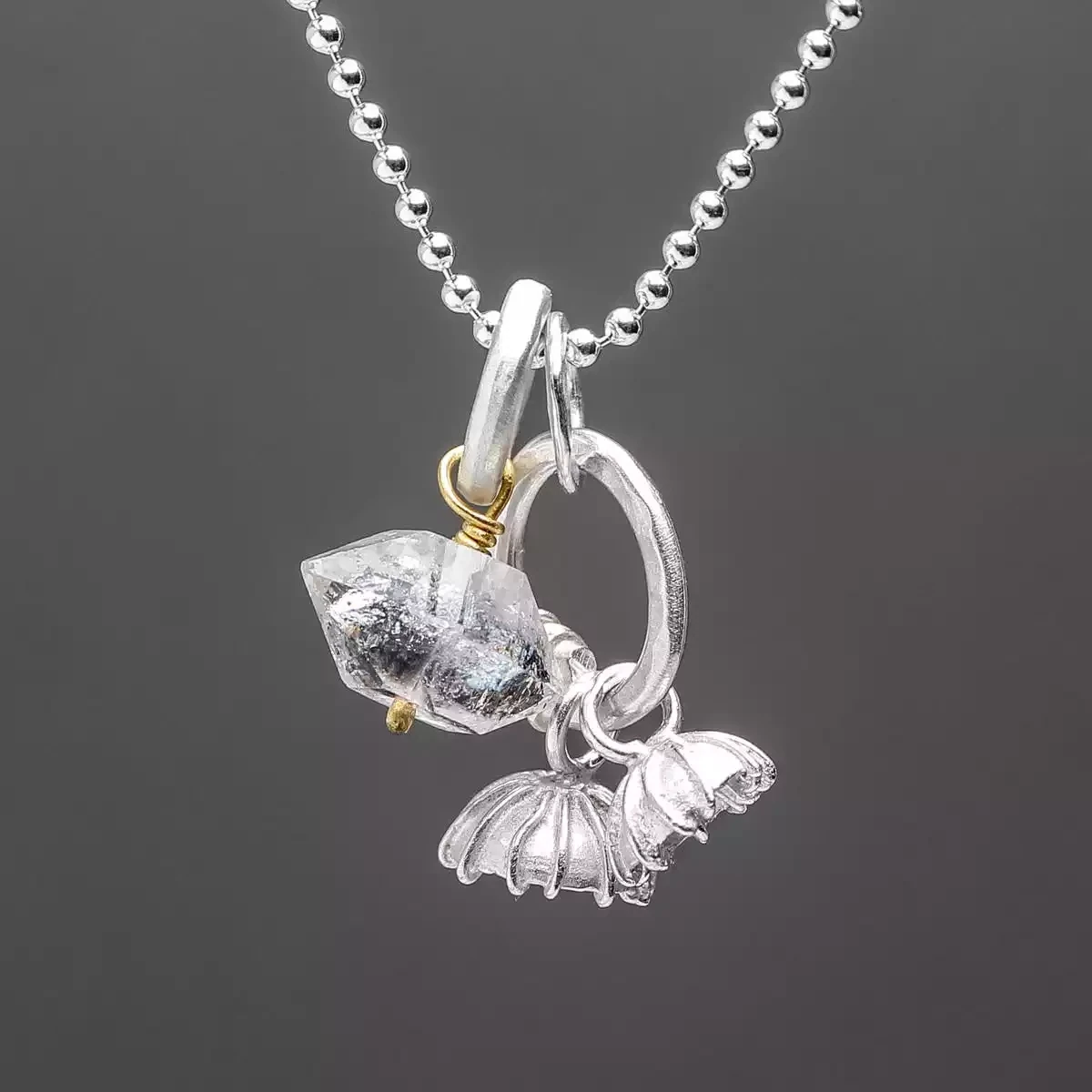 hoardings ring and cups silver pendant - herkimer diamond by adele taylor